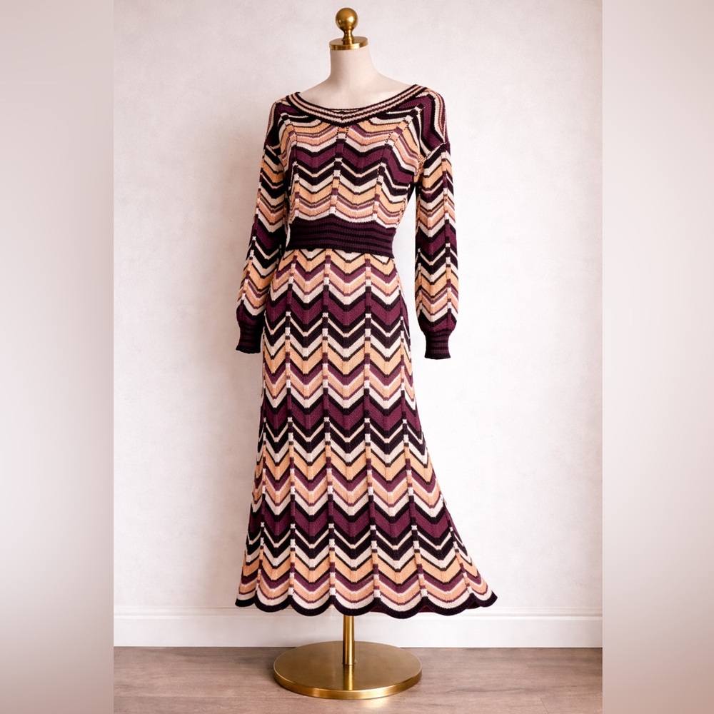New NKN Nekane Sanza Jacquard Chevron Knit Matching Set Boho Midi Size S/M